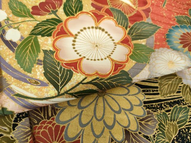 平和屋着物●豪華振袖 駒刺繍 流水鳳凰花文 暈し染め 金彩 正絹 逸品 DABF7253ps