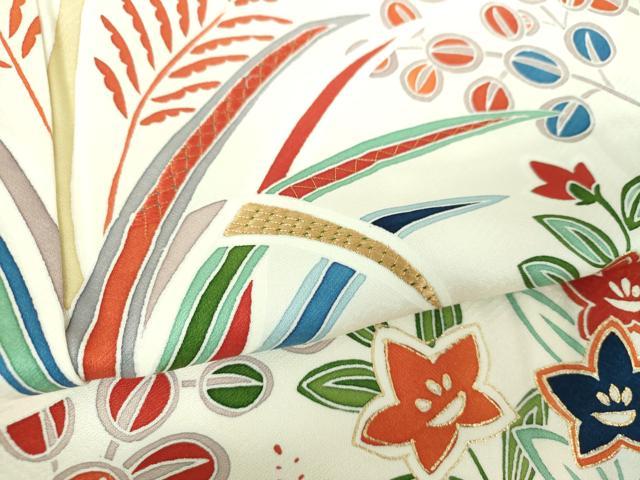平和屋着物●訪問着 刺繍 草花文 金彩 正絹 逸品 DABF7261ps