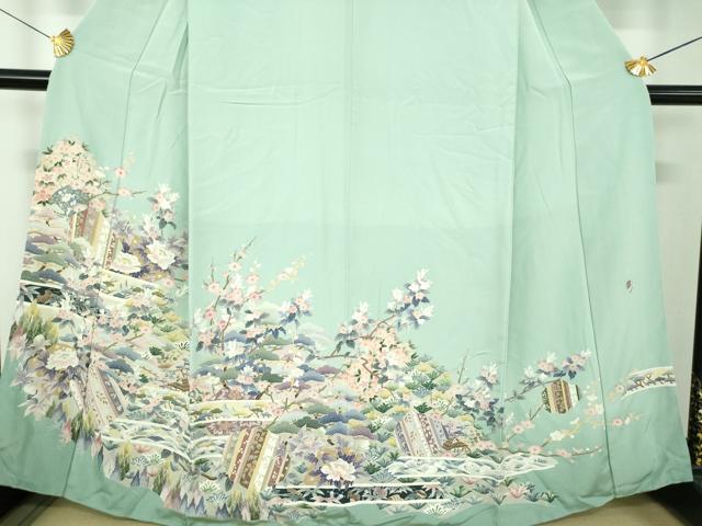 平和屋着物●本加賀友禅作家 染元千紅代表 寺西一紘 訪問着 風景花文 亀 さが美扱い 正絹 逸品 未使用 DABF7264ps