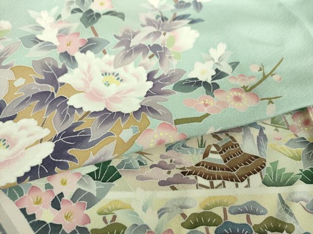 平和屋着物●本加賀友禅作家 染元千紅代表 寺西一紘 訪問着 風景花文 亀 さが美扱い 正絹 逸品 未使用 DABF7264ps