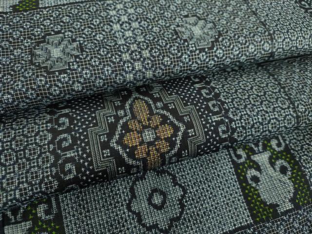 平和屋着物●本場大島紬 割り込み絣 飾花文 正絹 逸品 未使用 DABF7265ps
