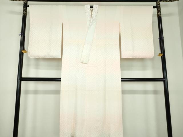 平和屋着物●上質な長襦袢 袷 半衿刺繍 舞桜地紋 暈し染め 反端付き 正絹 逸品 DABF7267ps