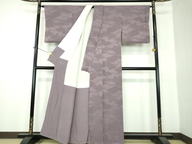 平和屋着物●上質な色無地 雲重ね地紋 紫鼠色 正絹 逸品 DABF7272ps