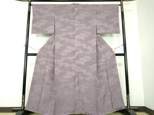 平和屋着物●上質な色無地 雲重ね地紋 紫鼠色 正絹 逸品 DABF7272ps