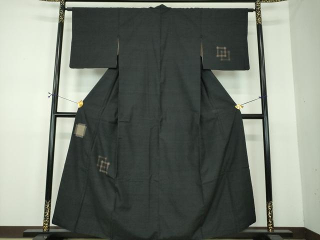 平和屋着物●訪問着 紬地 吉祥文 黒地 正絹 逸品 DABF7278ps