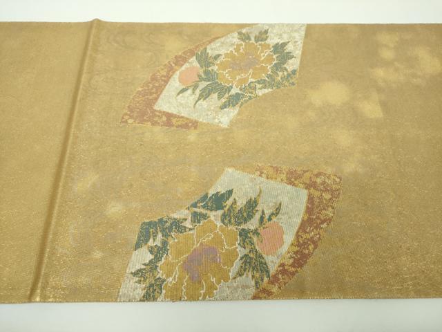 平和屋着物▼太鼓柄袋帯 華つる螺鈿箔 手織 流水地紙花文 金銀彩 正絹 逸品 DABF7284ps