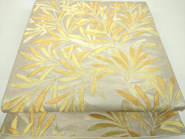 平和屋着物▼六通柄袋帯 草葉文 金銀糸 正絹 逸品 DABF7295ps
