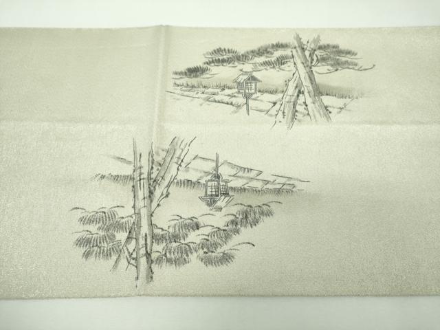 平和屋着物▼綴れ 六通柄袋帯 作家物 手描き 嵐山渡月橋 銀糸 正絹 逸品 DABF7300ps
