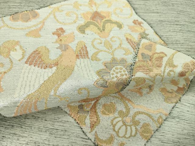 平和屋着物▼六通柄袋帯 色紙重ね更紗鳳凰花文 金銀糸 正絹 逸品 未使用 DABF7310ps