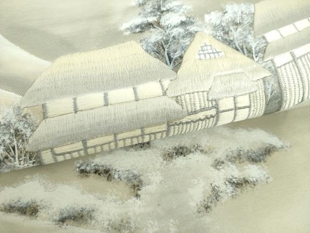 平和屋着物▼九寸名古屋帯 作家物 刺繍 手描き 東海道五拾三次之内 蒲原 正絹 逸品 DABF7347ps