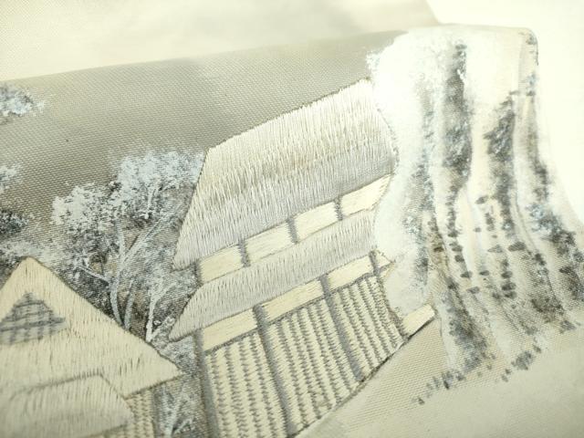 平和屋着物▼九寸名古屋帯 作家物 刺繍 手描き 東海道五拾三次之内 蒲原 正絹 逸品 DABF7347ps