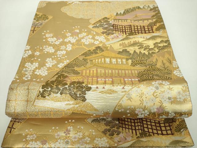 平和屋着物▼佐賀錦 六通柄袋帯 地紙風景花文 金糸 正絹 逸品 DABF7352ps