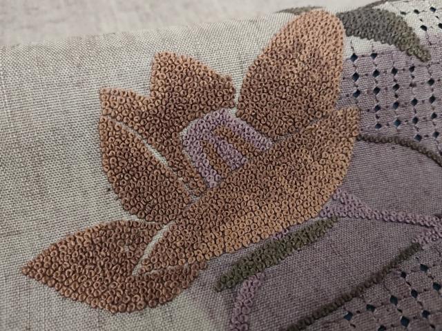 平和屋着物▼中国三大刺繍 スワトウ相良刺繍 汕頭相良刺繍 総刺繍 九寸名古屋帯 紬地 流水花文 正絹 逸品 DABF7379ps