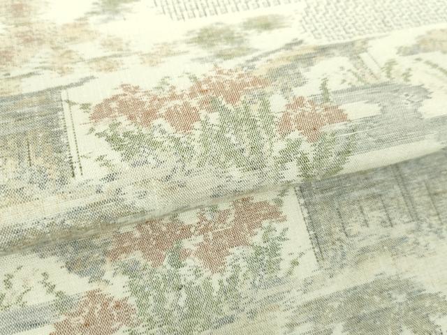 平和屋着物●小千谷紬 100亀甲 風景花文 正絹 逸品 DABF7385ps