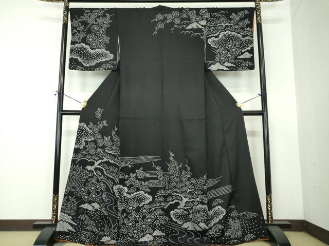 平和屋着物●訪問着 総絞り 雲取り花文 黒地 正絹 逸品 DABF7386ps