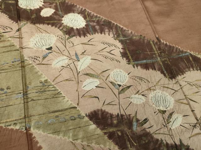 平和屋着物●訪問着 紬地 絞り 芒花文 金彩 正絹 逸品 DABF7389ps