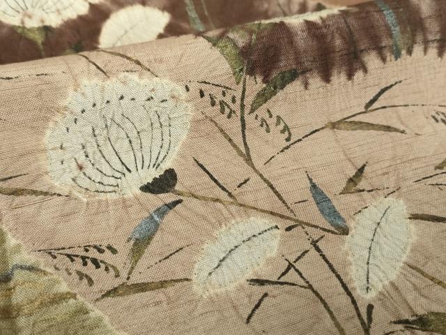 平和屋着物●訪問着 紬地 絞り 芒花文 金彩 正絹 逸品 DABF7389ps