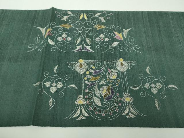 平和屋着物●西陣 じゅらく謹製 袋帯 紬地 刺し子 総刺繍 更紗花文 ラメ糸 正絹 逸品 未使用 DABF7403ps