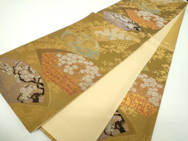 平和屋着物▼六通柄袋帯 地紙吉祥花文 金糸 正絹 逸品 DABF7425ps