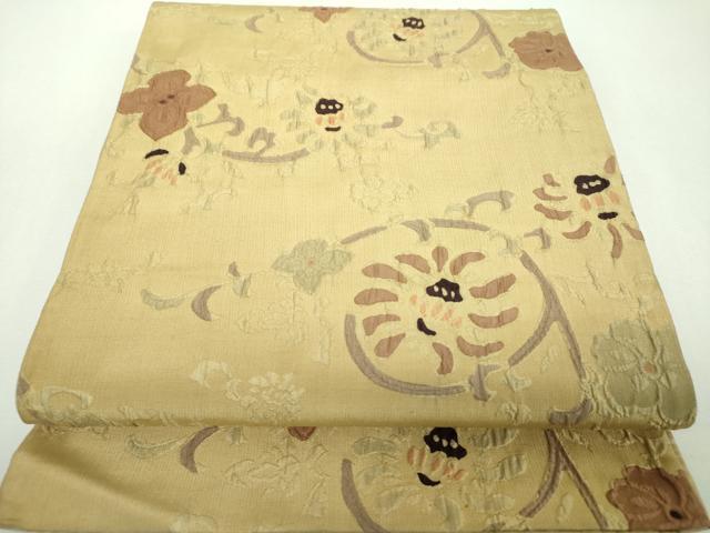平和屋着物▼両面 全通柄袋帯 ふくれ織 更紗花文 正絹 逸品 DABF7437ps