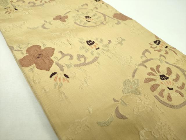平和屋着物▼両面 全通柄袋帯 ふくれ織 更紗花文 正絹 逸品 DABF7437ps