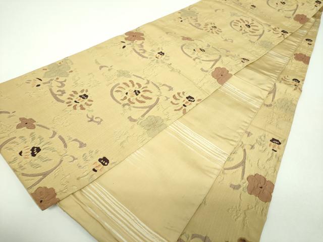 平和屋着物▼両面 全通柄袋帯 ふくれ織 更紗花文 正絹 逸品 DABF7437ps