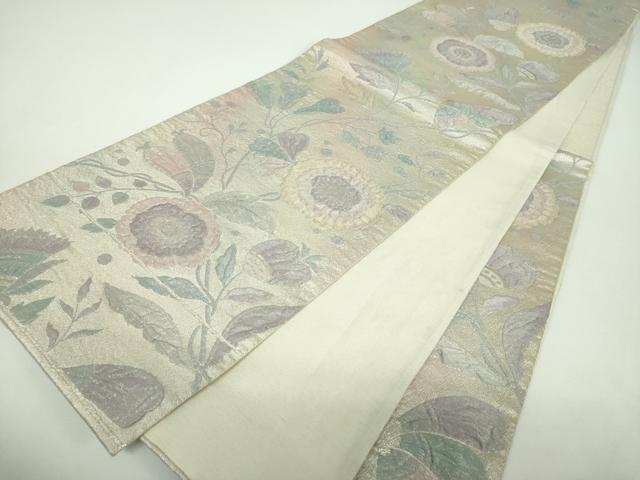 平和屋着物▼六通柄袋帯 ふくれ織 更紗花文 金銀糸 正絹 逸品 DABF7442ps