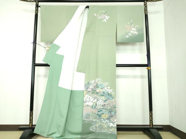 平和屋着物●訪問着 友禅 風景花文 暈し染め 正絹 逸品 DABF7493ps