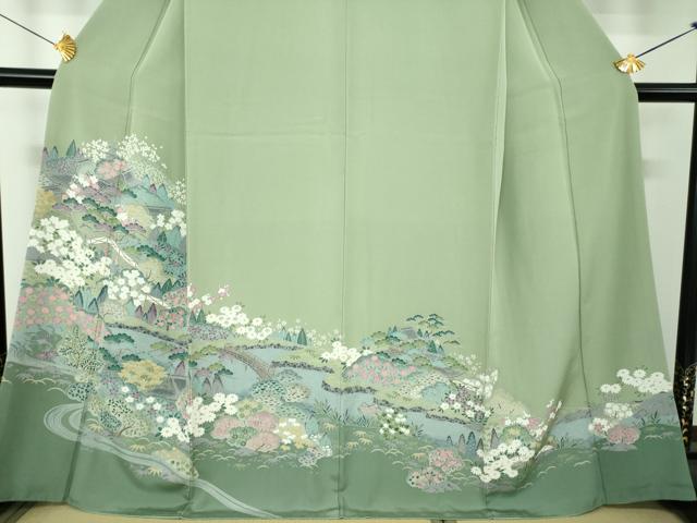 平和屋着物●訪問着 友禅 風景花文 暈し染め 正絹 逸品 DABF7493ps