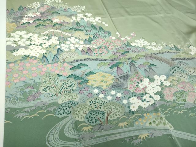 平和屋着物●訪問着 友禅 風景花文 暈し染め 正絹 逸品 DABF7493ps