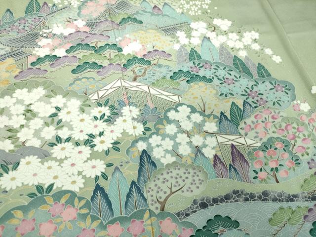 平和屋着物●訪問着 友禅 風景花文 暈し染め 正絹 逸品 DABF7493ps