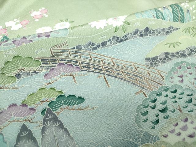 平和屋着物●訪問着 友禅 風景花文 暈し染め 正絹 逸品 DABF7493ps