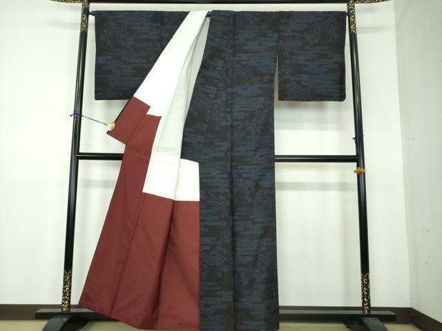 平和屋着物●結城紬 80亀甲 霞花文 正絹 逸品 DABF7495ps