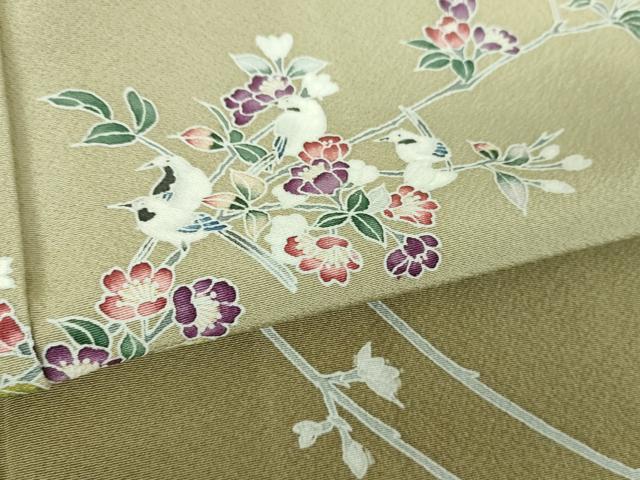 平和屋着物●訪問着 友禅 花鳥文 暈し染め 反端付き 正絹 逸品 DABF7509ps