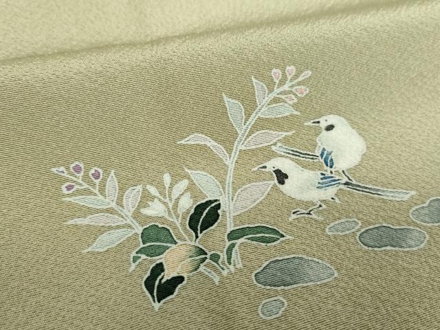 平和屋着物●訪問着 友禅 花鳥文 暈し染め 反端付き 正絹 逸品 DABF7509ps