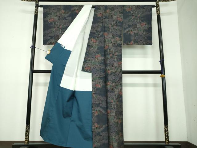 平和屋着物●本場大島紬 9マルキ 古代染色純泥染 雲取り流水風景花文 大島紬美幸謹製 証紙付き 正絹 逸品 DABF7518ps
