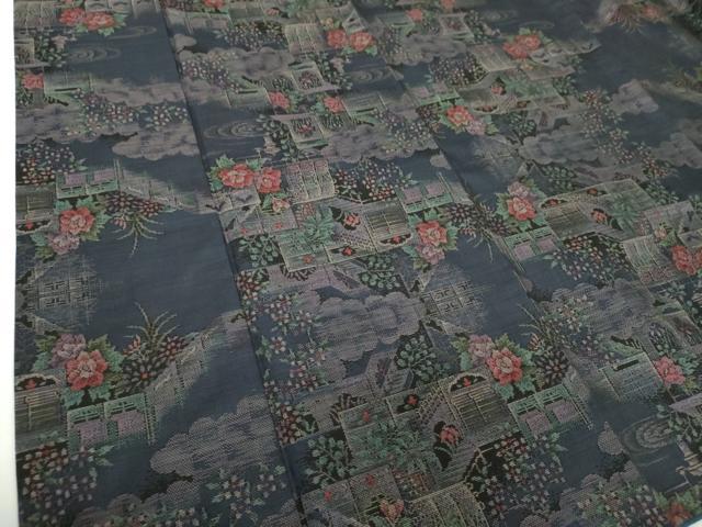 平和屋着物●本場大島紬 9マルキ 古代染色純泥染 雲取り流水風景花文 大島紬美幸謹製 証紙付き 正絹 逸品 DABF7518ps