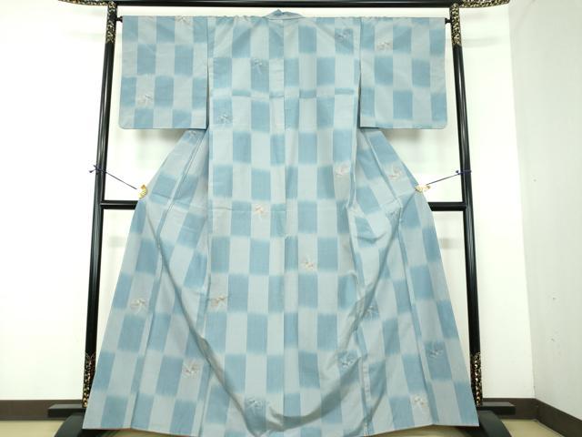 平和屋着物●上質な紬 憬 市松舞蝶文 反端付き 正絹 逸品 未使用 DABF7519ps