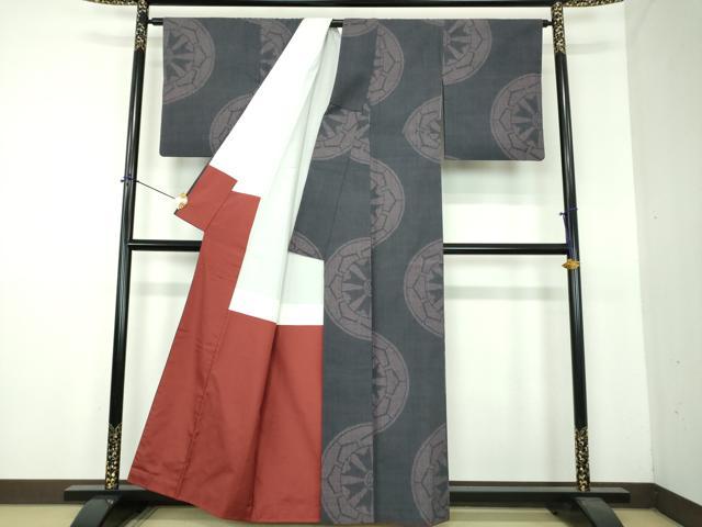 平和屋着物●結城紬 100亀甲 飛び亀甲柄 源氏車 証紙付き 正絹 逸品 DABF7521ps