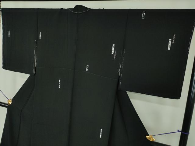 平和屋着物●訪問着 総刺繍 菱繋ぎ 黒地 金糸 正絹 逸品 未使用 DABF7529ps