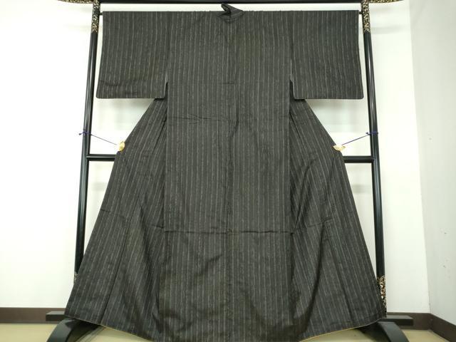 平和屋着物●上質な紬 変わり縞 黒地 正絹 逸品 DABF7538ps