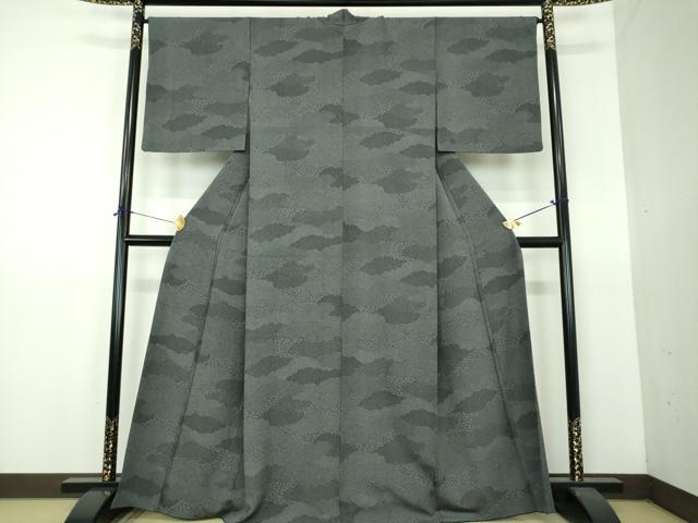 平和屋着物●江戸小紋 雲取り吉祥花文 黒地 正絹 逸品 DABF7539ps