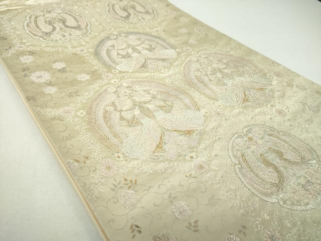 平和屋着物▼六通柄袋帯 向かい鳥亀甲花文 二重箔錦 金銀糸 正絹 逸品 DABF7567ps