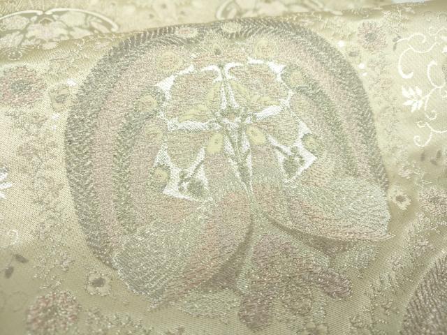 平和屋着物▼六通柄袋帯 向かい鳥亀甲花文 二重箔錦 金銀糸 正絹 逸品 DABF7567ps