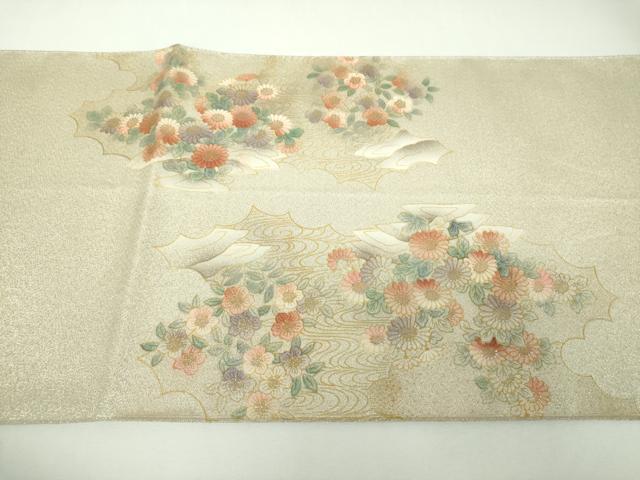 平和屋着物▼綴れ 太鼓柄袋帯 流水花文 銀糸 金彩 正絹 逸品 DABF7589ps