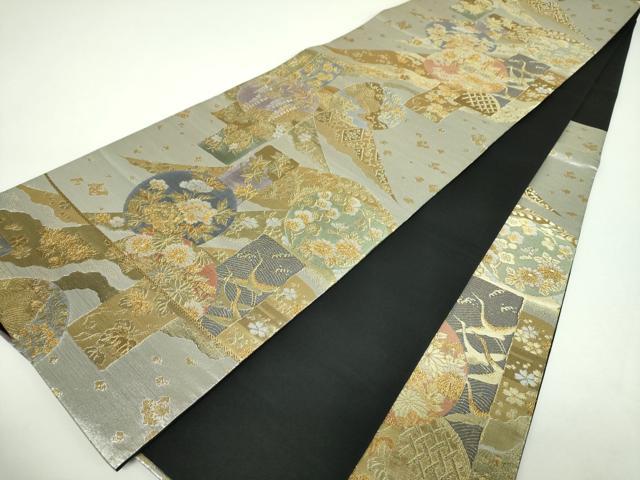 平和屋着物▼六通柄袋帯 飛鶴花丸文 金銀糸 正絹 逸品 DABF7679ps