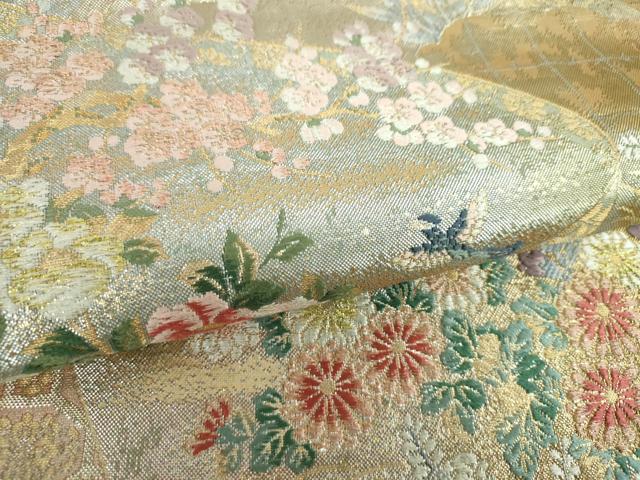 平和屋着物▼六通柄袋帯 唐織 流水吉祥花絵巻 金銀糸 引箔 正絹 逸品 DABF7691ps