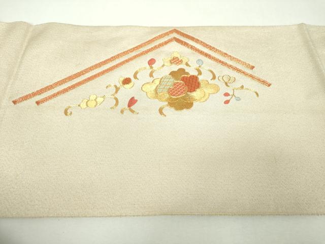 平和屋着物▼八寸名古屋帯 駒刺繍 総刺繍 花菱文 金糸 正絹 逸品 DABF7695ps