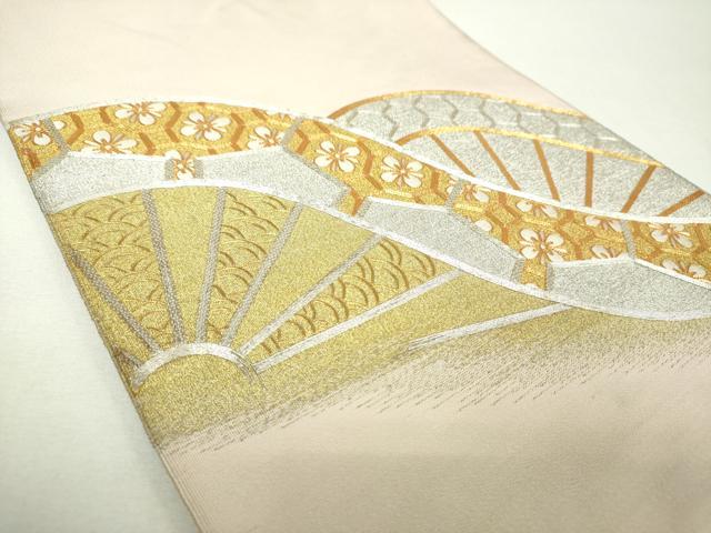 平和屋着物▼爪掻き本綴れ 八寸名古屋帯 駒刺繍 総刺繍 片輪車花文 金銀糸 正絹 逸品 DABF7696ps