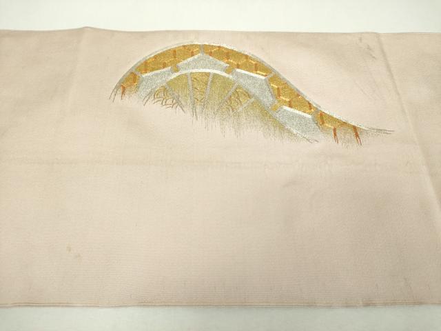 平和屋着物▼爪掻き本綴れ 八寸名古屋帯 駒刺繍 総刺繍 片輪車花文 金銀糸 正絹 逸品 DABF7696ps